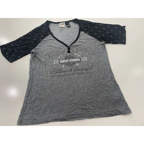 Harley Davidson Brilliant + Beautiful Gray with Blue Burnout Star Sleeves XL - Picture 2 of 9